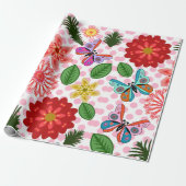 Moderner Schmetterling im Frühlingsgarten Blumen  Geschenkpapier (Ungerollt)