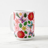 Moderner Schmetterling im Frühlingsgarten Blumen Kaffeetasse (Vorderseite Links)