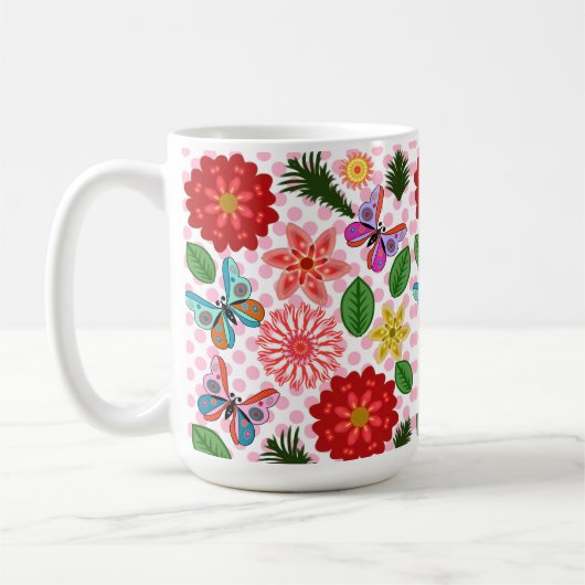 Moderner Schmetterling im Frühlingsgarten Blumen Kaffeetasse (Links)