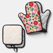 Moderner Schmetterling im Frühlingsgarten, Blumend Ofenhandschuh & Topflappen-Set (Vorderseite/Rückseite)
