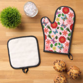 Moderner Schmetterling im Frühlingsgarten, Blumend Ofenhandschuh & Topflappen-Set (Oben Unten)