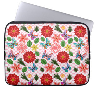 Moderner Schmetterling im Frühlingsgarten, florale Laptopschutzhülle