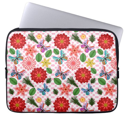 Moderner Schmetterling im Frühlingsgarten, florale Laptopschutzhülle (Vorderseite)
