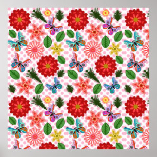 Moderner Schmetterling im Frühlingsgarten, florale Poster