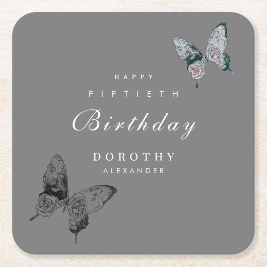 Moderner Schmetterling JEDER Meilenstein Erwachsen Rechteckiger Pappuntersetzer (Vorderseite)