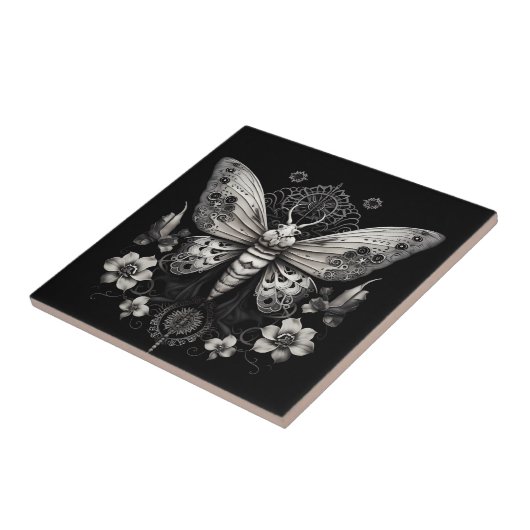 Moderner Schmetterling mit Blume Fliese (Seite)