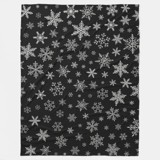 Moderner Schneeflocken 2 - Schwarz & Silver Gray Fleecedecke (Vorderseite)