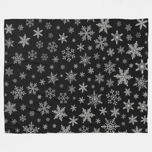 Moderner Schneeflocken 2 - Schwarz & Silver Gray Fleecedecke (Vorderseite (Horizontal))