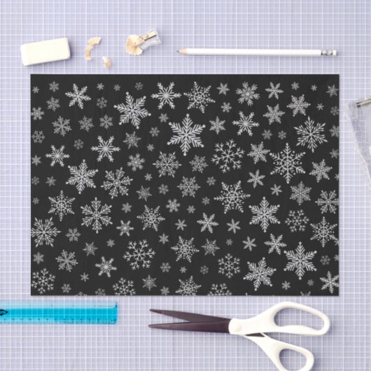 Moderner Schneeflocken 2 - Schwarz & Silver Gray Seidenpapier (Handwerk)