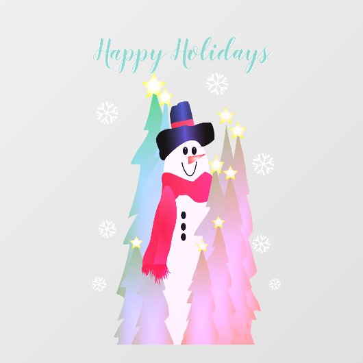 Moderner Schneemann und rosa Baum Fensteraufkleber (Blatt)