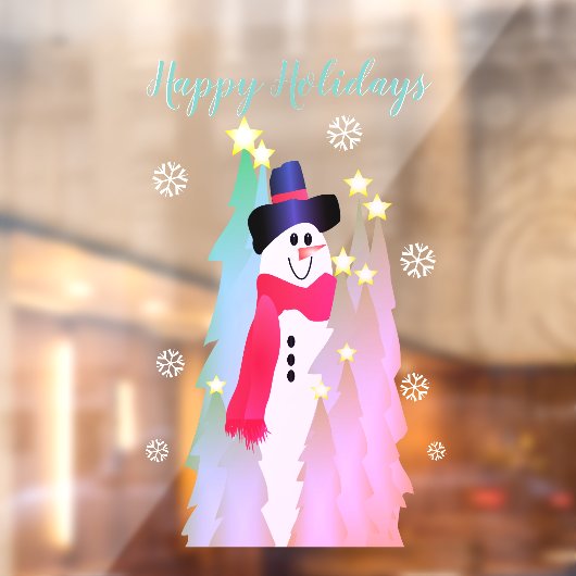 Moderner Schneemann und rosa Baum Fensteraufkleber (Blatt 2)