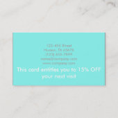 moderner Schönheitssalon Aqua Blue Türkis Rabattkarte (Rückseite)