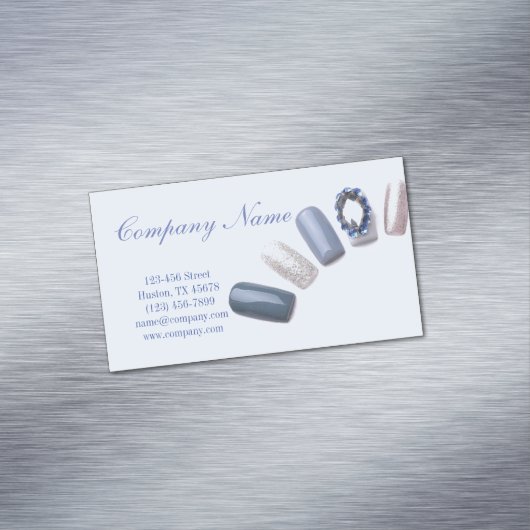 Moderner Schönheitssalon blauer Nagelkünstler Magnetische Visitenkarte (Beispiel)