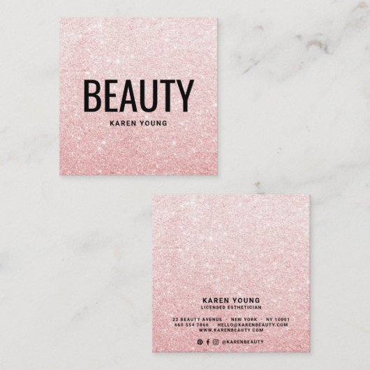 Moderner Schönheitssalon Chic Blush Pink Glitzer M Quadratische Visitenkarte (Vorne/Hinten)