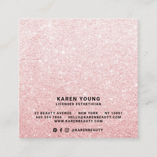 Moderner Schönheitssalon Chic Blush Pink Glitzer M Quadratische Visitenkarte (Rückseite)