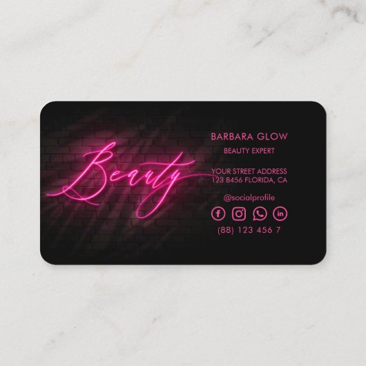 Moderner Schönheitssalon Kosmetologe Hot Pink Neon Visitenkarte (Rückseite)