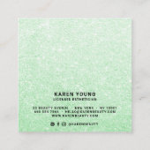 Moderner Schönheitssalon mit schick-grünem Glitzer Quadratische Visitenkarte (Rückseite)