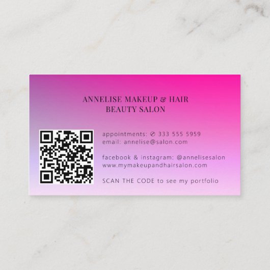 Moderner Schönheitssalon QR CODE in heiß rosa Visitenkarte (Rückseite)