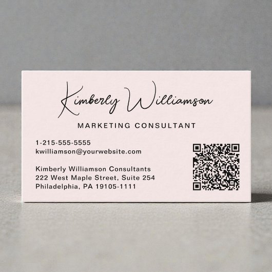 Moderner Schrift-QR-Code Professional Pink Visitenkarte