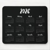 Moderner Schriftart 2025 Schwarzer Kalender Mousepad (Vorne)