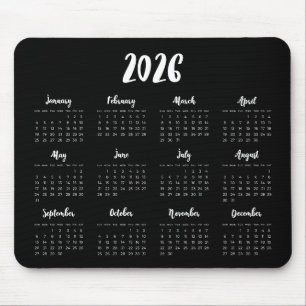 Moderner Schriftart 2025 Schwarzer Kalender Mousepad