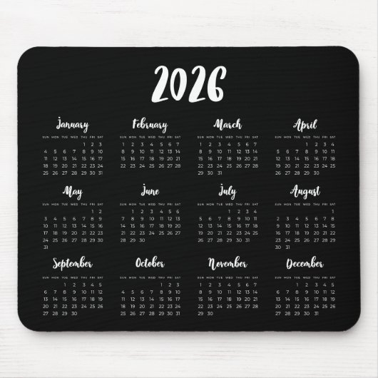 Moderner Schriftart 2025 Schwarzer Kalender Mousepad (Vorne)