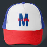Moderner Schriftart personalisiert Rot, Weiß und B Truckerkappe<br><div class="desc">Red,  White & Blue Personalize Name Trucker Hat.</div>
