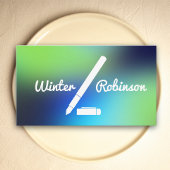 Moderner Schriftsteller holografisch blau grün Tür Visitenkarte