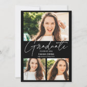 Moderner Schwarz-3-Foto-Collage Abschluss Ankündigung (Vorderseite)