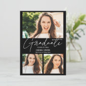 Moderner Schwarz-3-Foto-Collage Abschluss Ankündigung (Stehend Vorderseite)