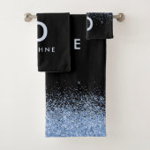 Moderner Schwarz-Blau-Glitzer-Initial-Monogramm-Ta Badhandtuch Set (Insitu)