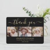 Moderner Schwarz-Gold 3-Abschluss Dankeskarte (Stehend Vorderseite)