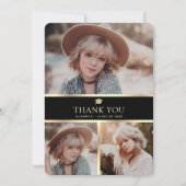 Moderner Schwarz-Gold-3-Foto-Abschluss Dankeskarte (Vorderseite)