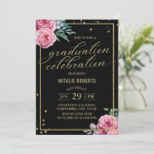 Moderner Schwarz-Gold-Abschluss Einladung (Stehend Vorderseite)