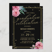 Moderner Schwarz-Gold-Abschluss Einladung (Vorne/Hinten)