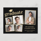 Moderner Schwarz-Gold-Abschluss für FotoCollage Ankündigungspostkarte (Vorderseite)