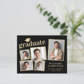 Moderner Schwarz-Gold-Abschluss für FotoCollage Ankündigungspostkarte (Stehend Vorderseite)