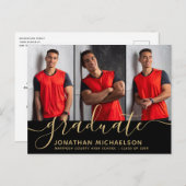 Moderner Schwarz-Gold-Abschluss für FotoCollage Ankündigungspostkarte (Vorne/Hinten)