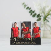 Moderner Schwarz-Gold-Abschluss für FotoCollage Ankündigungspostkarte (Stehend Vorderseite)