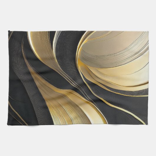 Moderner Schwarz/Gold Abstrakt Luxus- Geschirrtuch (Horizontal)