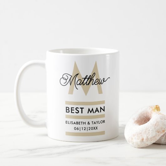 Moderner Schwarz-Gold-Add-Name und Monogram-Trauze Kaffeetasse (Mit Donut)