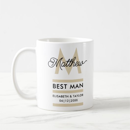 Moderner Schwarz-Gold-Add-Name und Monogram-Trauze Kaffeetasse (Links)
