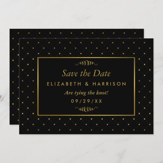 Moderner Schwarz-Gold-Foil-Effekt Save The Date (Vorne/Hinten)