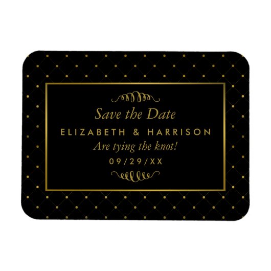 Moderner Schwarz-Gold-Foil-Effekt Save the Date Magnet (Horizontal)