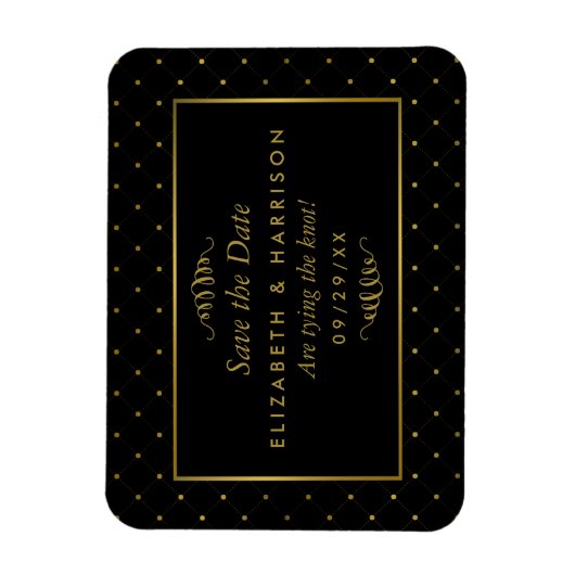 Moderner Schwarz-Gold-Foil-Effekt Save the Date Magnet (Vertikal)