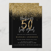 Moderner Schwarz-Gold-Glitzer 50. Geburtstag (Vorne/Hinten)