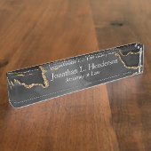 Moderner Schwarz-Gold-Glitzer Agate Beruflich Namensplakette (Seite)