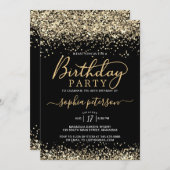 Moderner Schwarz-Gold-Glitzer jeden Alters Einladung (Vorne/Hinten)
