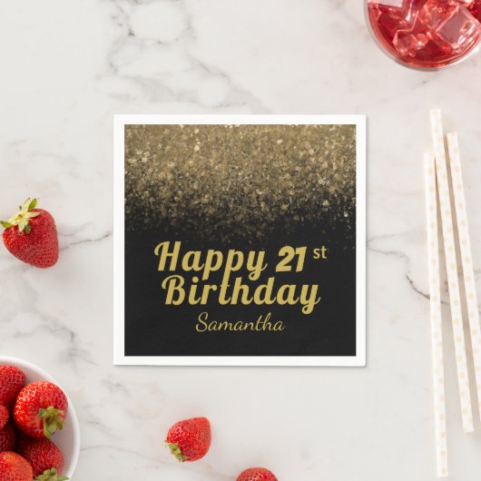 Moderner Schwarz-Gold-Glitzer jeden Alters Serviette (Beispiel)