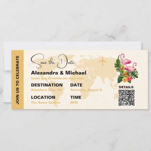 Moderner Schwarz-Gold-Pass Save the Date einführen Einladung (Vorderseite)